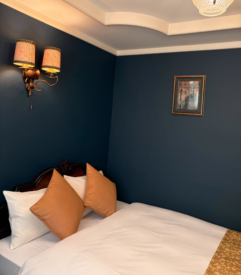 深みの色彩に癒される客室